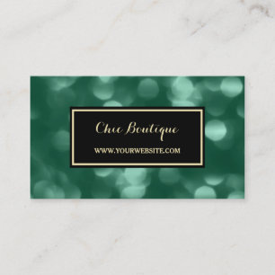 Tarjeta De Visita Moda Retail Boutique Glamorous Green Luxe Bokeh