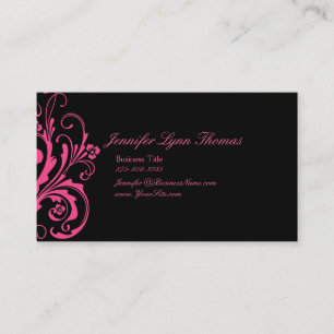 Tarjeta De Visita Moda rosa caliente y negra florece