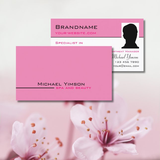Tarjeta De Visita Moda rosa claro y blanco con profesional fotográfi (Subido por el creador)