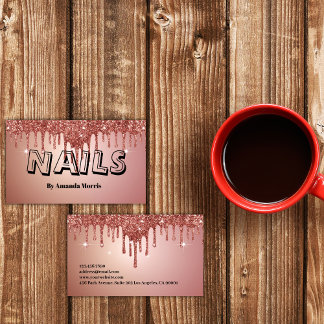 Tarjeta De Visita Moda Rosa de cobre Purpurina de oro Nails Profesio