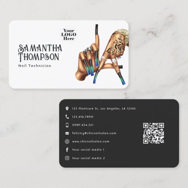 Tarjeta De Visita Moda Rótulo Los Angeles Nail Salon Branding (Anverso / Reverso)