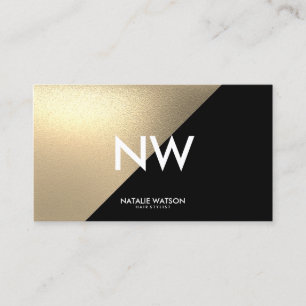 Tarjeta De Visita Moda Rough FAUX Gold Diagonal Black Modern
