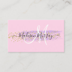 Tarjeta De Visita Moda Rubor Gold Confetti Lilac Nombre Monograma