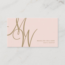 Tarjeta De Visita Moda Rubor Pink Gold Monogram Script Iniciales