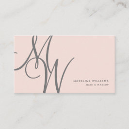 Tarjeta De Visita Moda Rubor Pink Modern Monogram Script Iniciales