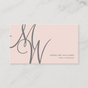 Tarjeta De Visita Moda Rubor Pink Modern Monogram Script Iniciales