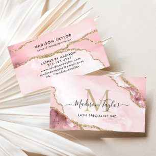 Tarjeta De Visita Moda Rubor Purpurina de oro rosado Marble Agate Mo