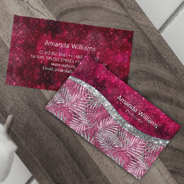 Tarjeta De Visita Moda rubor rosa fucsia purpurina hojas monograma