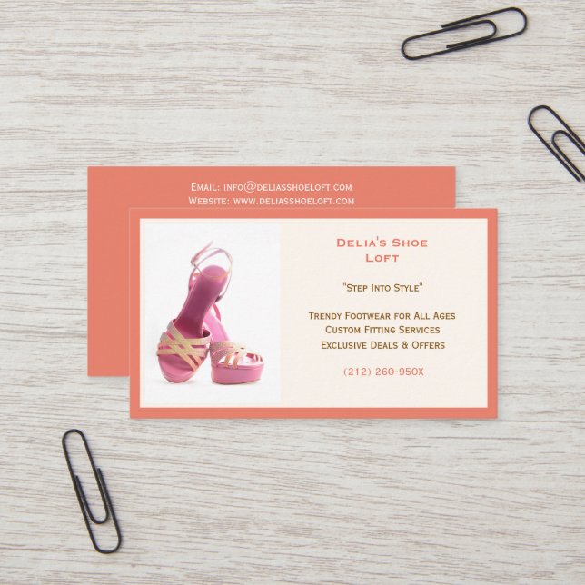Tarjeta De Visita Moda Salmon de las mujeres zapatos tacones altos r (Anverso/Reverso In Situ)