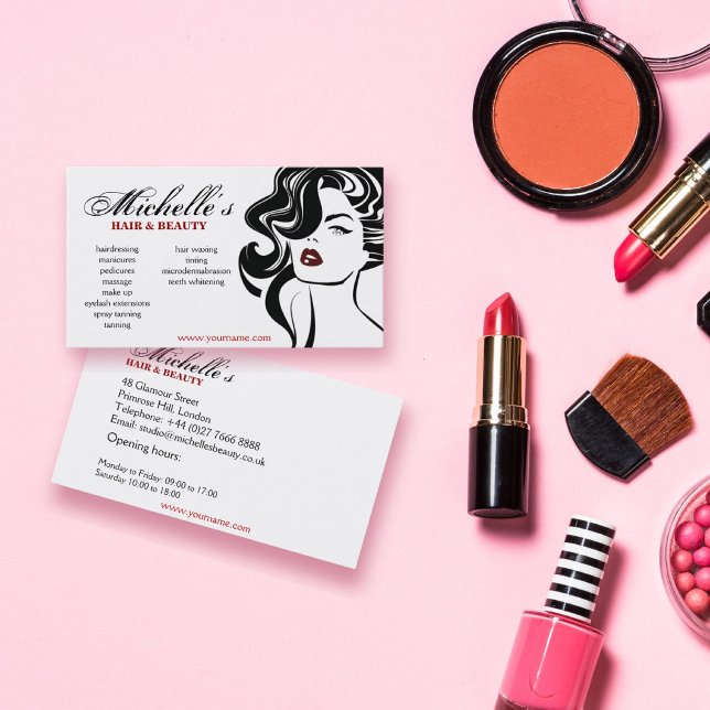 Tarjeta De Visita Moda Salón de belleza blanco y negro Chica glamuro (Subido por el creador)