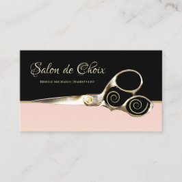 Tarjeta De Visita Moda Salón Parisino Negro rosa pálido y tijeras