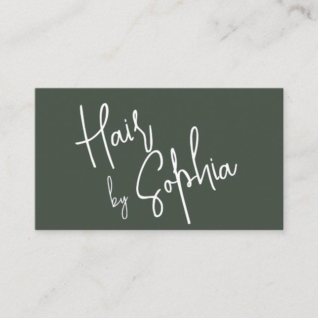 Tarjeta De Visita Moda Script Hair Stylist Green (Anverso)