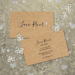 Tarjeta De Visita Moda Script Silver Love Heart Rustic Kraft