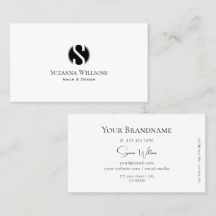 Tarjeta De Visita Moda sencilla de color blanco con monograma profes