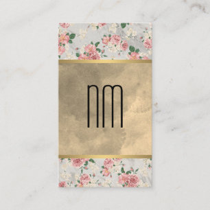 Tarjeta De Visita Moda Sepia acuarela Monograma Dorado Trim Floral