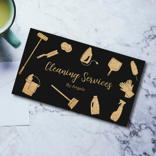Tarjeta De Visita Moda Servicios de limpieza de doncellas de oro Pur