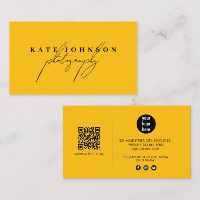 Tarjeta De Visita Moda Símbolo amarillo de la escritura QR Código Me (Anverso / Reverso)