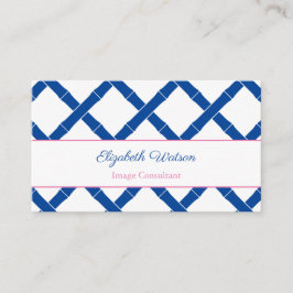 Tarjeta De Visita Moda Simple Azul Y Bambú Blanco Trellis