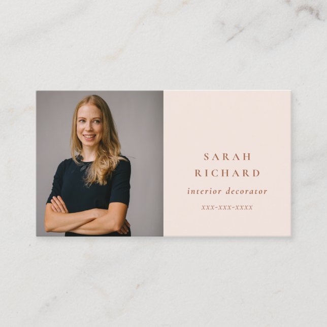 Tarjeta De Visita Moda Simple Mínima Foto Profesional Rosa Rubor (Anverso)