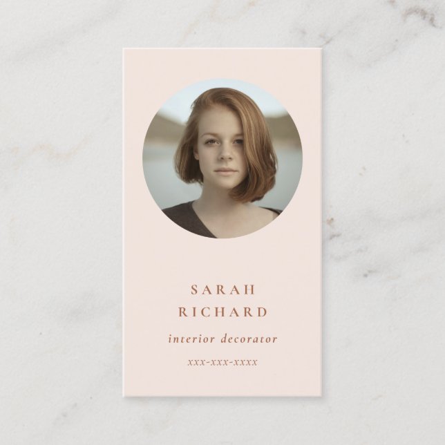 Tarjeta De Visita Moda Simple Mínima Foto Profesional Rosa Rubor (Anverso)
