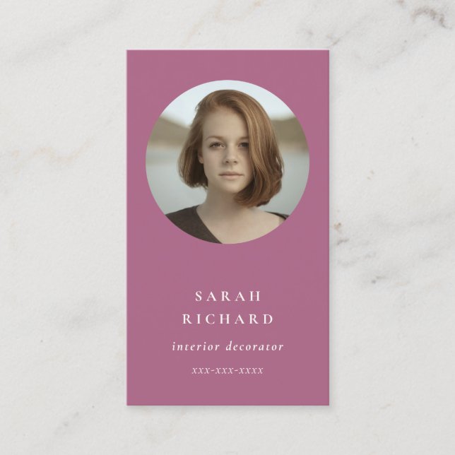 Tarjeta De Visita Moda Simple Rosa Mínimo Foto Profesional Rosa (Anverso)