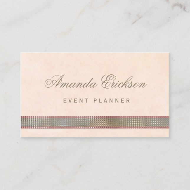 Tarjeta De Visita Moda Soft Peach FAUX Sequin Shimmer Event Planner (Anverso)