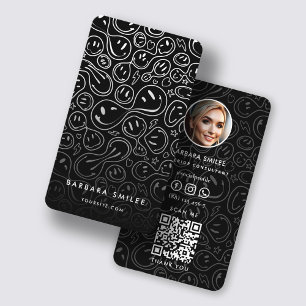 Tarjeta De Visita Moda Sonriente Cara Mellado Patrón sonriente Negro