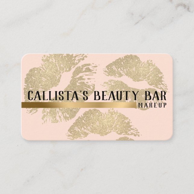 Tarjeta De Visita Moda Sparkly Gold Purpurina Lips Artista de maquil (Anverso)