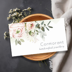 Tarjeta De Visita Moda suave Rubor Peony Pink Leafy Floral Botánica