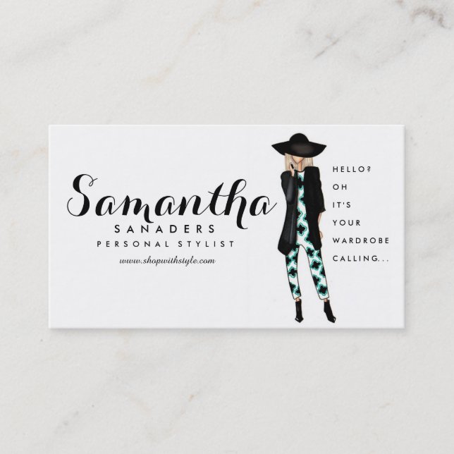 Tarjeta De Visita Moda/tarjeta personal del ilustracion del chica (Anverso)