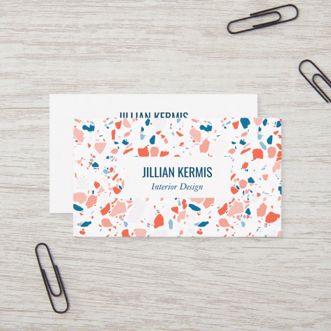 Tarjeta De Visita Moda terrazzo elegante PERSONALIZADO azul rosa (Anverso/Reverso In Situ)