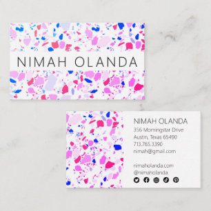 Tarjeta De Visita Moda Terrazzo Elegzo Azul Púrpura Simple Hecho A M
