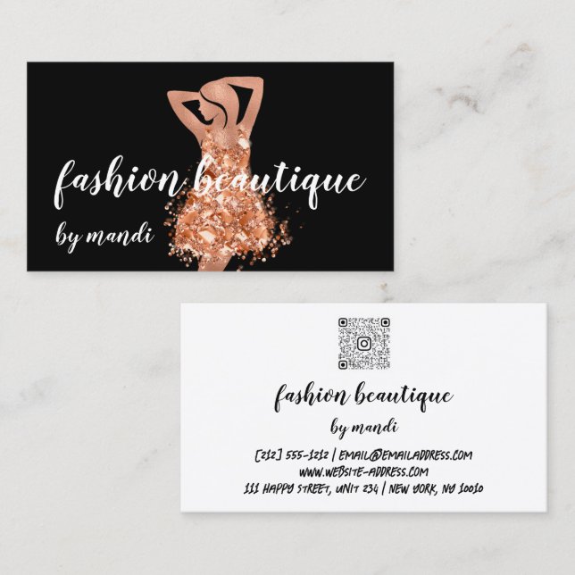 Tarjeta De Visita Moda Tienda Online Logo Vestido de cobre Rosa QRCo (Anverso / Reverso)