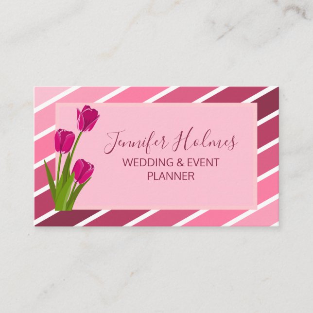 Tarjeta De Visita Moda Tiras Blancas Rosa Tulip Floral (Anverso)