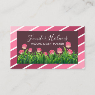 Tarjeta De Visita Moda Tiras Diagonales Blanco Rosa Tulip