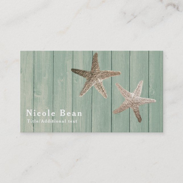 Tarjeta De Visita Moda Tropical Golden Starfish & Wood Elegant Beach (Anverso)