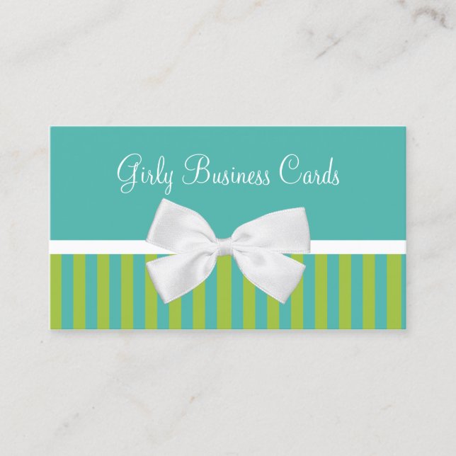 Tarjeta De Visita Moda Turquoise Lime Stripes White Bow Boutique (Anverso)
