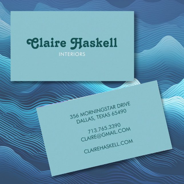 Tarjeta De Visita Moda Verde azulada azul con guión brillante mínima (Simple fun font business cards. Customize with your own text, fonts and colors)