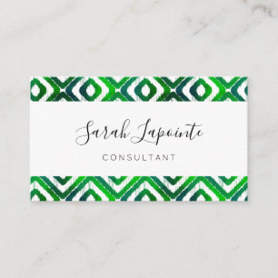 Tarjeta De Visita Moda verde esmeralda y elegante patrón de Ikat