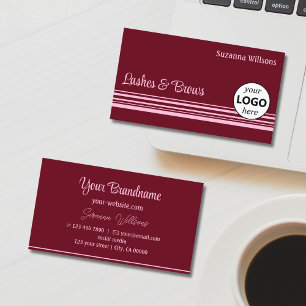 Tarjeta De Visita Moda Wine Red Pink Stripes con Profesional Logotip