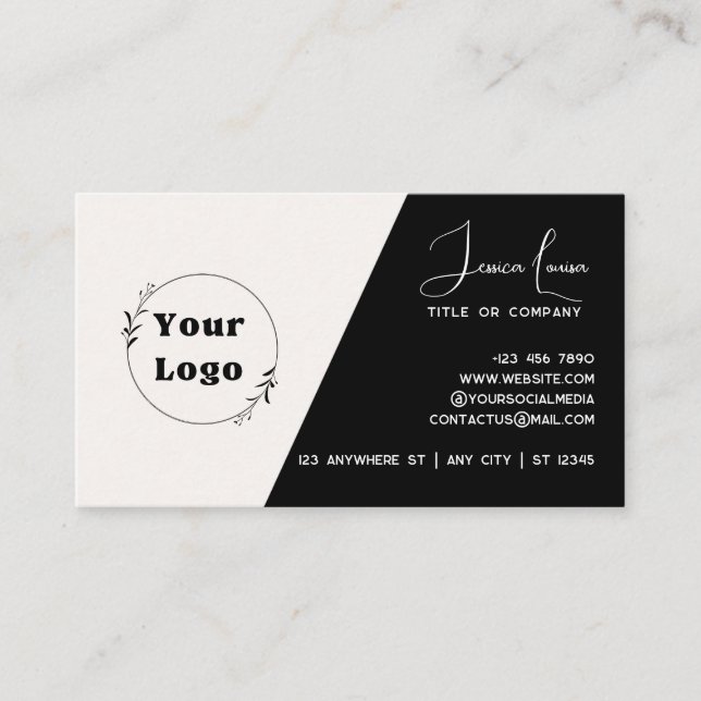 Tarjeta De Visita Moda y diseño moderno de blanco y negro (Anverso)