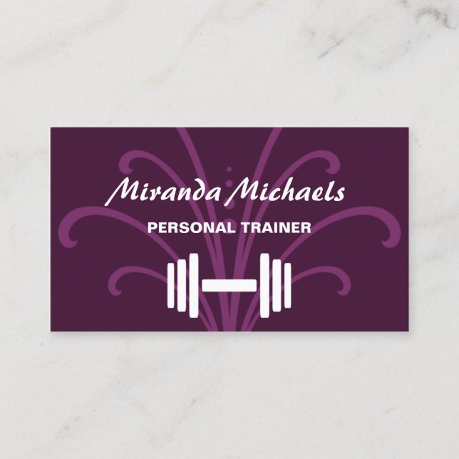 Tarjeta De Visita Moda y elegante entrenador de fitness personal mor (Anverso)