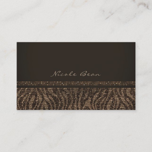 Tarjeta De Visita Moda Zebra Sparkle Brown Gold Glam Elegante Bling (Anverso)