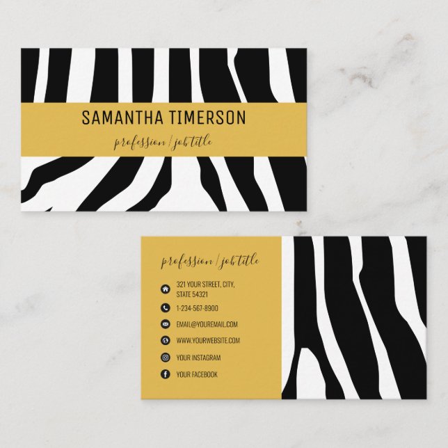 Tarjeta De Visita Moda Zebra Stripes y profesional moderno Gold (Anverso / Reverso)