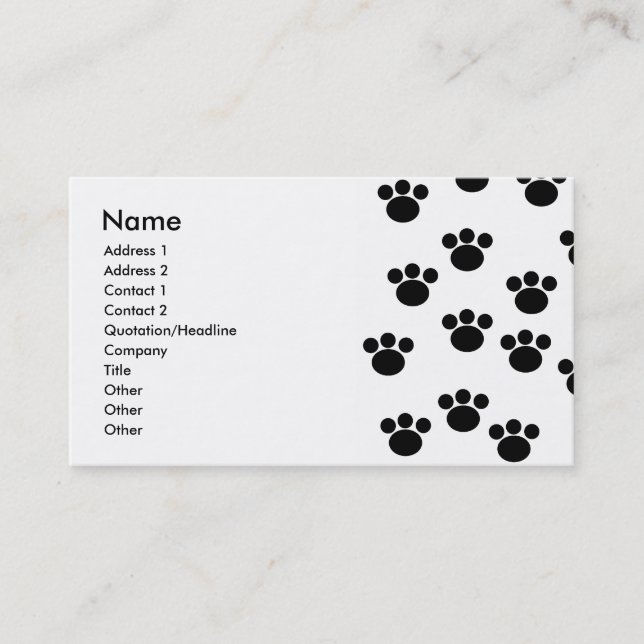 Tarjeta De Visita Modelo animal de la impresión de la pata. Blanco y (Anverso)
