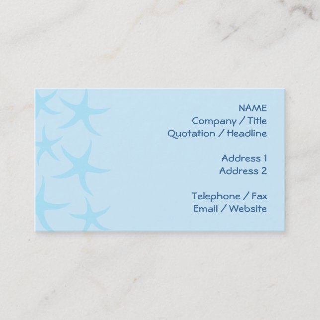 Tarjeta De Visita Modelo azul claro de las estrellas de mar (Anverso)