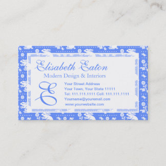 Tarjeta De Visita Modelo azul y blanco del monograma del conejo de