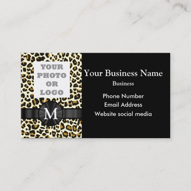 Tarjeta De Visita Modelo con monograma del estampado leopardo (Anverso)