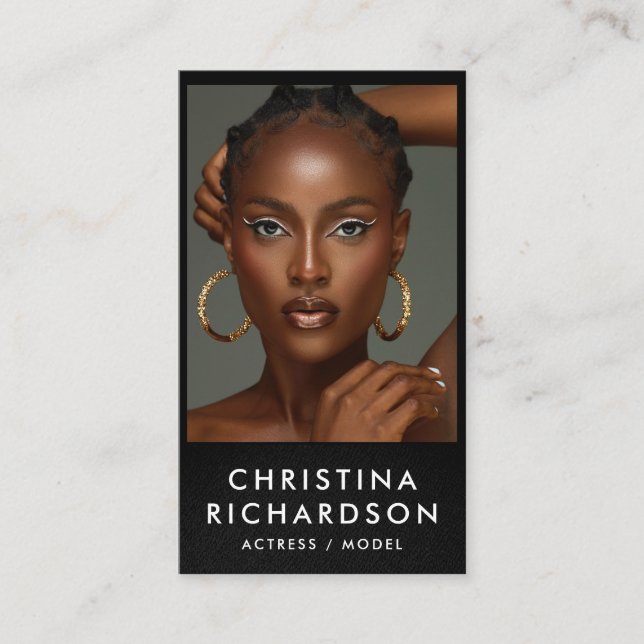 Tarjeta De Visita Modelo de actor bailarín foto moda negrita contemp (Anverso)