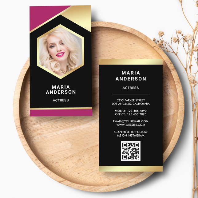 Tarjeta De Visita Modelo de actriz con código QR de foto con lámina  (Subido por el creador)